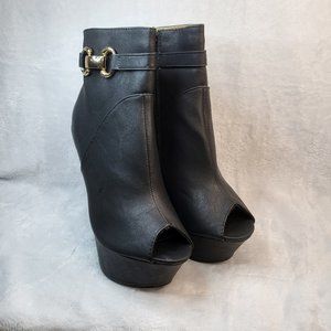 Black Open Toe High Heel Wedge Ankle Boots Sizes 6.5 & 7